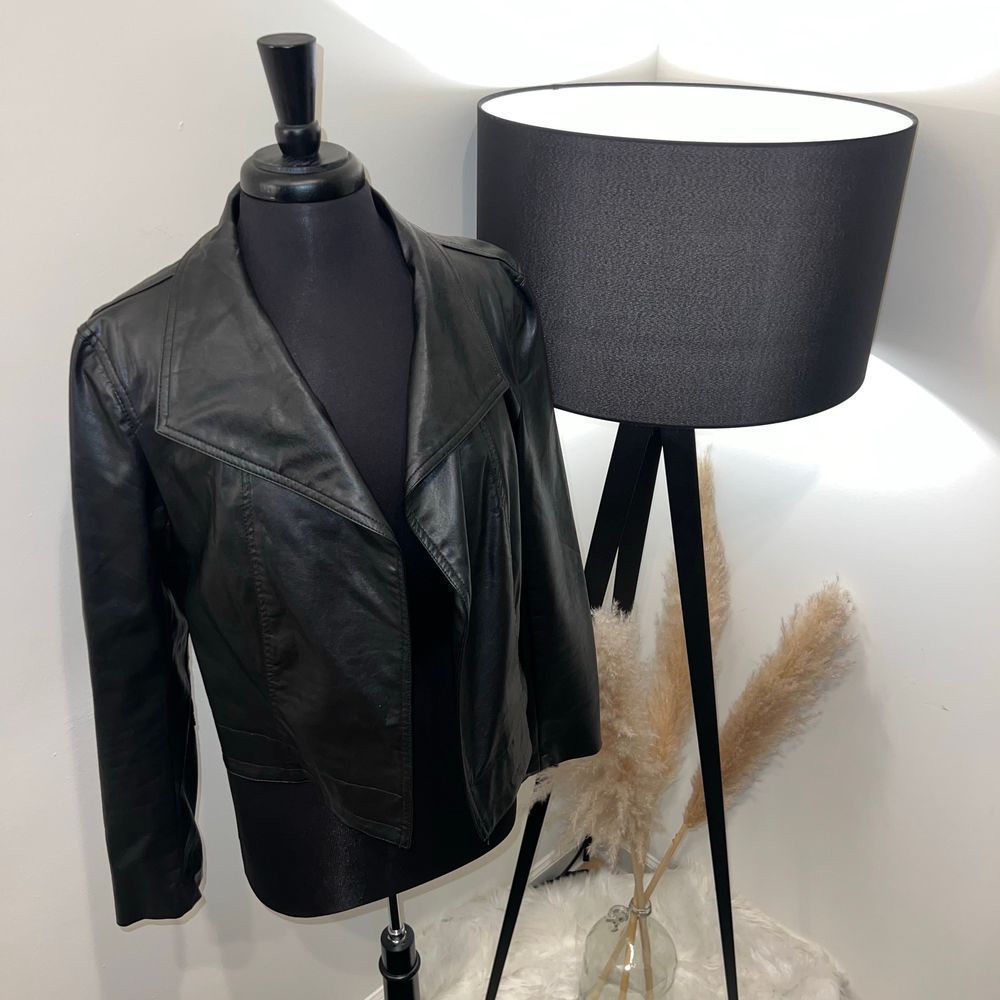 Joan Vass Black Faux Vegan Leather Jacket Size Large